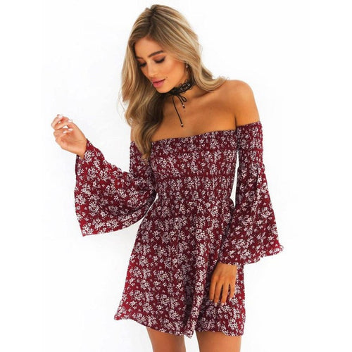 Fashion Summer Dress 2018 Women New off shoulder Short Beach Wear Casual Flare Sleeve Evening Party Mini Dresses vestidos bordad