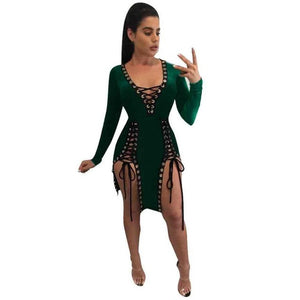 Summer Dress Womens 2017 Sexy Dress Bandage Hollow Out Club Irregular Knee length Dress #LSN