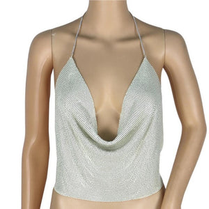 Summer Fashion Women Sexy Sleeveless V-neck Halter Backless Chain Sequined 7 Colors Tops #LSN