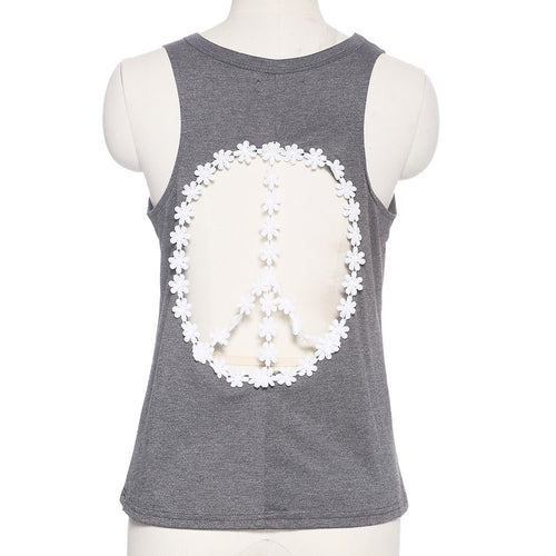 Fashion 2017 Lace Backless Tank Tops T-shirt Women Sleeveless Printed Nightclub Blusa Tops Female Summer Clothes