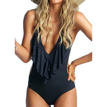 2017 New Sexy Off The Shoulder Solid Swimwear Women One Piece Swimsuit Female Bathing Suit Ruffle Monokini Swim Wear XL