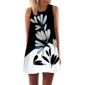 Floral print Summer Dress Women Sleeveless Beach Wear Printed Short Boho Dress robe femme ete 2017 vestidos