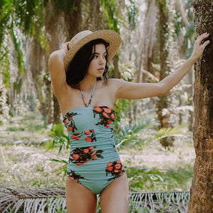Sexy One Piece Swimsuit Women 2017 Summer Beachwear Green leaves One Shoulder Swimwear Bathing Suits Bodysuit Monokini Swimsuit