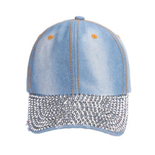 Unisex Studded Crystal Rhinestone Brim Adjustable Jean Baseball Cap Hat for Summer Sports Outdoor Activity