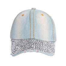 Unisex Studded Crystal Rhinestone Brim Adjustable Jean Baseball Cap Hat for Summer Sports Outdoor Activity