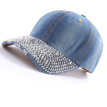 Unisex Studded Crystal Rhinestone Brim Adjustable Jean Baseball Cap Hat for Summer Sports Outdoor Activity