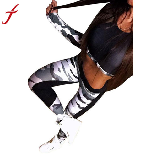 Fitness Wear Tank tops Women Tracksuit Camouflage Stitching Sets Loose Crop Tops Long Sleeve Vest Singlet for Workout vest