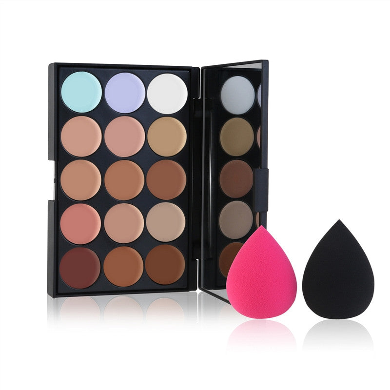 RUIMIO 15 Colors Face Cream Makeup Contour Palette + 1pcs Powder Brush With 2pcs Makeup Water Droplets Puff