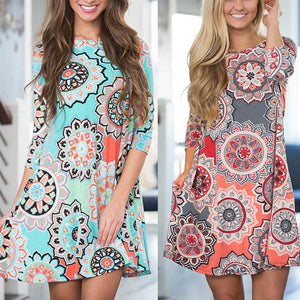 Womens Summer Vintage Boho Maxi Evening Party Beach Floral Dress