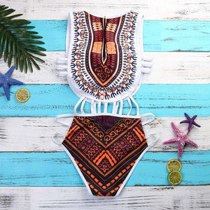 Women African Print Bikini Set Swimwear Push-Up Padded Bra Swimsuit Beachwear