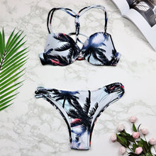 Sexy Swimwear Leaf Print Bikini Halter Swimsuit Bathing Suit