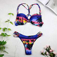 Sexy Swimwear Leaf Print Bikini Halter Swimsuit Bathing Suit