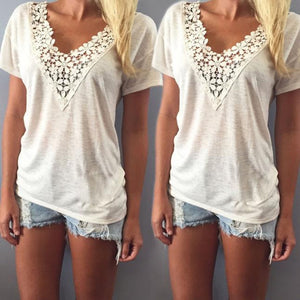 Women Summer Vest Top Short Sleeve Blouse Casual Tank Tops T-Shirt Lace