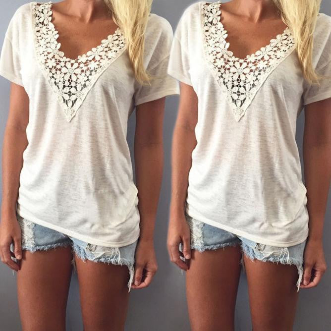 Women Summer Vest Top Short Sleeve Blouse Casual Tank Tops T-Shirt Lace